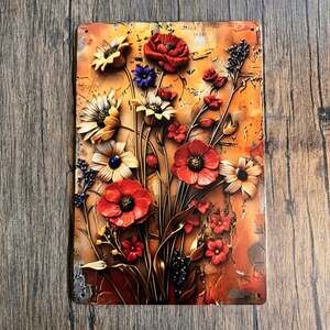 Wall Hanging Flower Sign Metal Sign Flower Bouquet Daisies Gift NEW FAST SHIP
